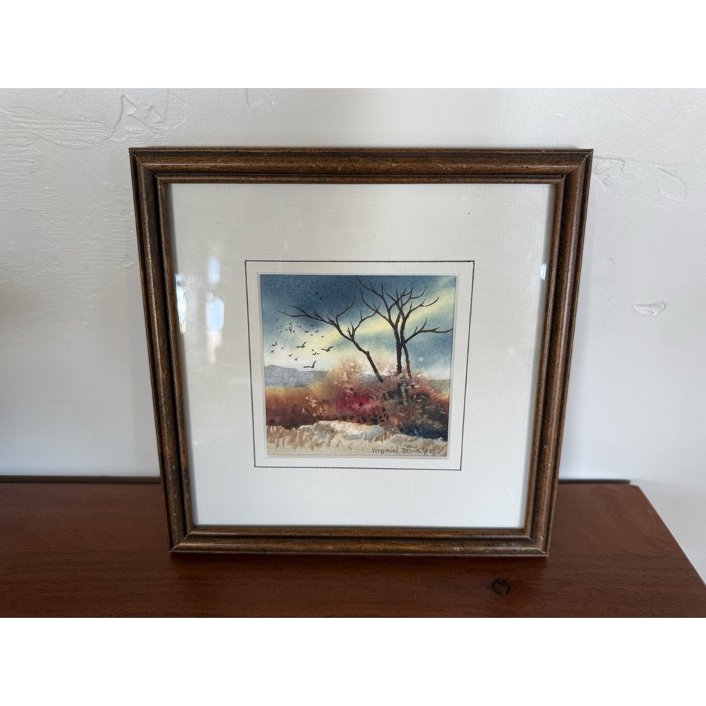 Virginia Braun Original Watercolor Winter Scene Painting Signed 1987 Framed